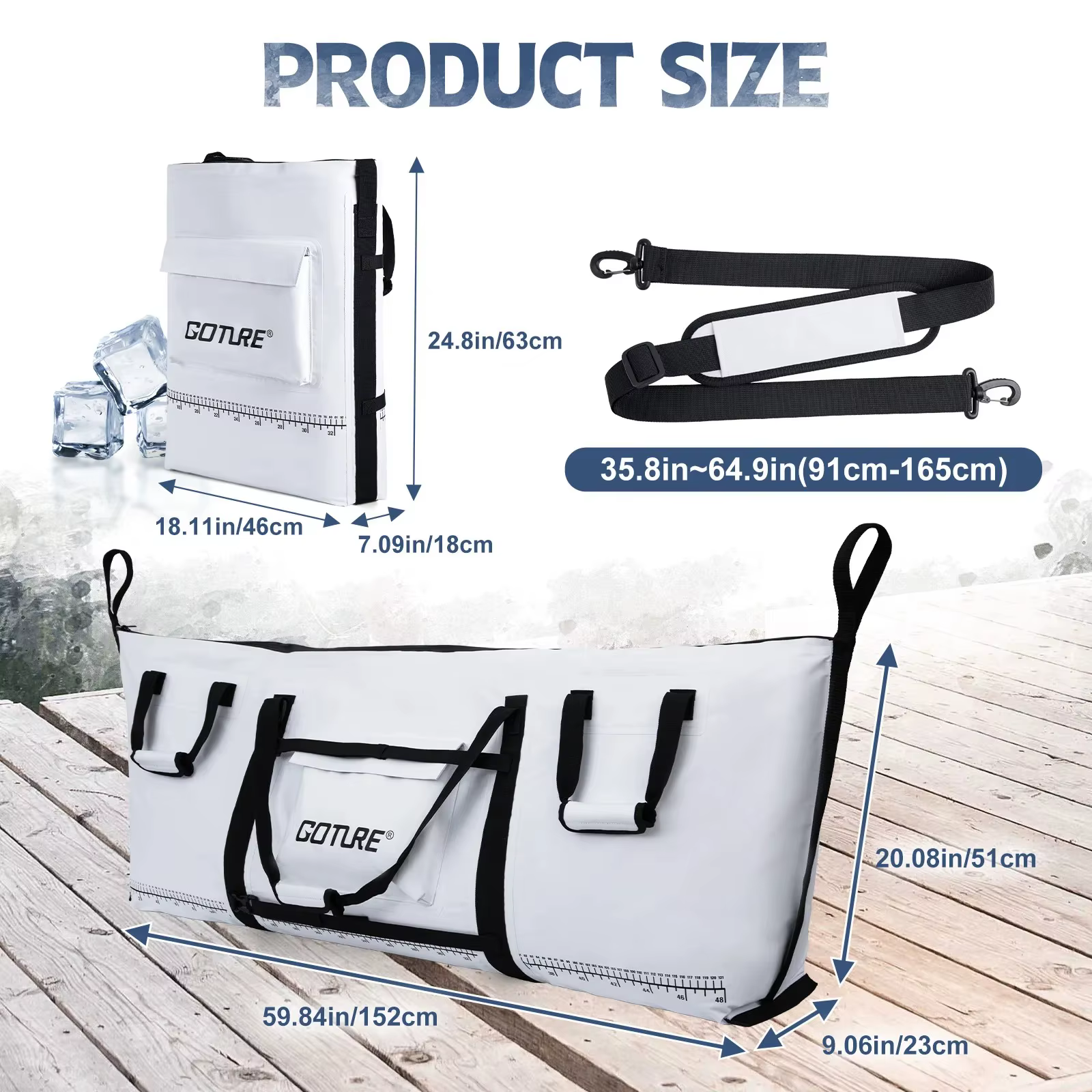 Nevera de pesca Goture impermeable PVC 500D con regla medición - imagen 3