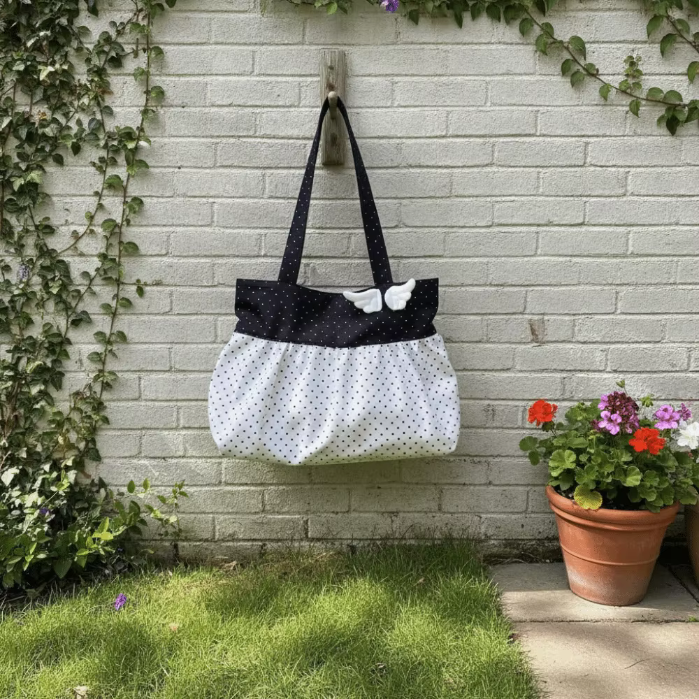 Bolso Tote de Tela con Estampado de Puntos y Alas para Mujer - imagen 4