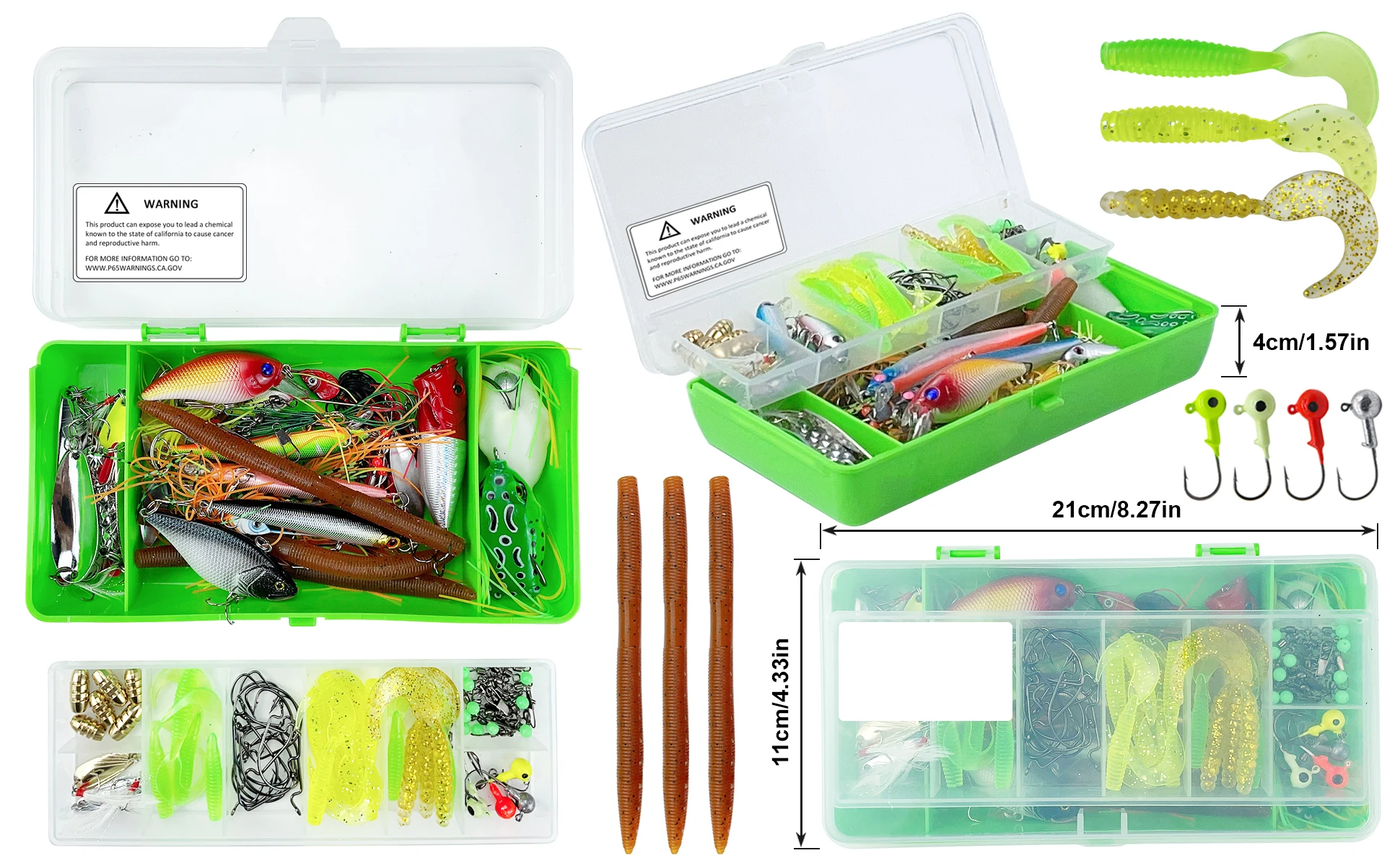 Variedad de señuelos y accesorios en el kit