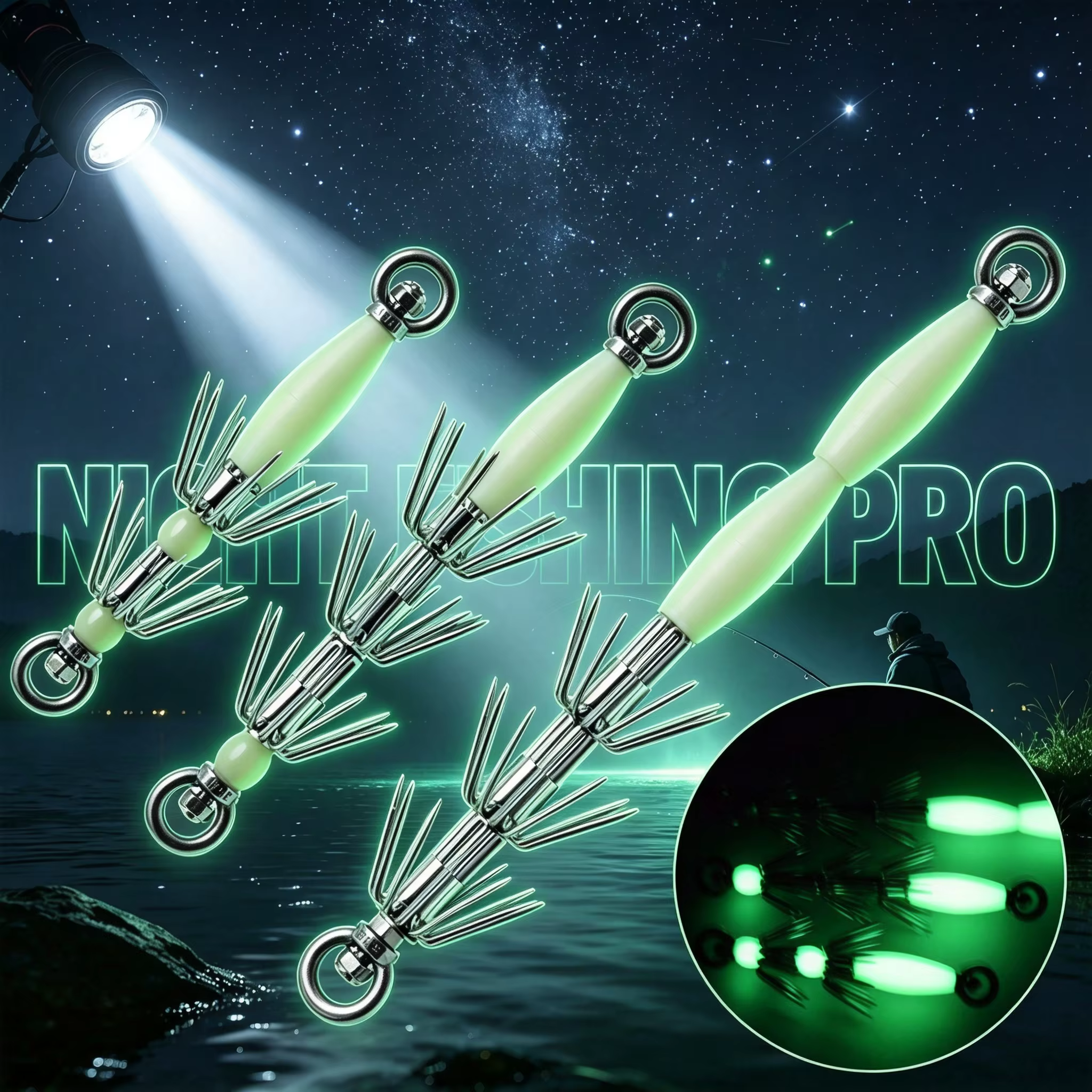 Señuelo calamar luminoso con anzuelos triples pulpo y púas acero - imagen 5