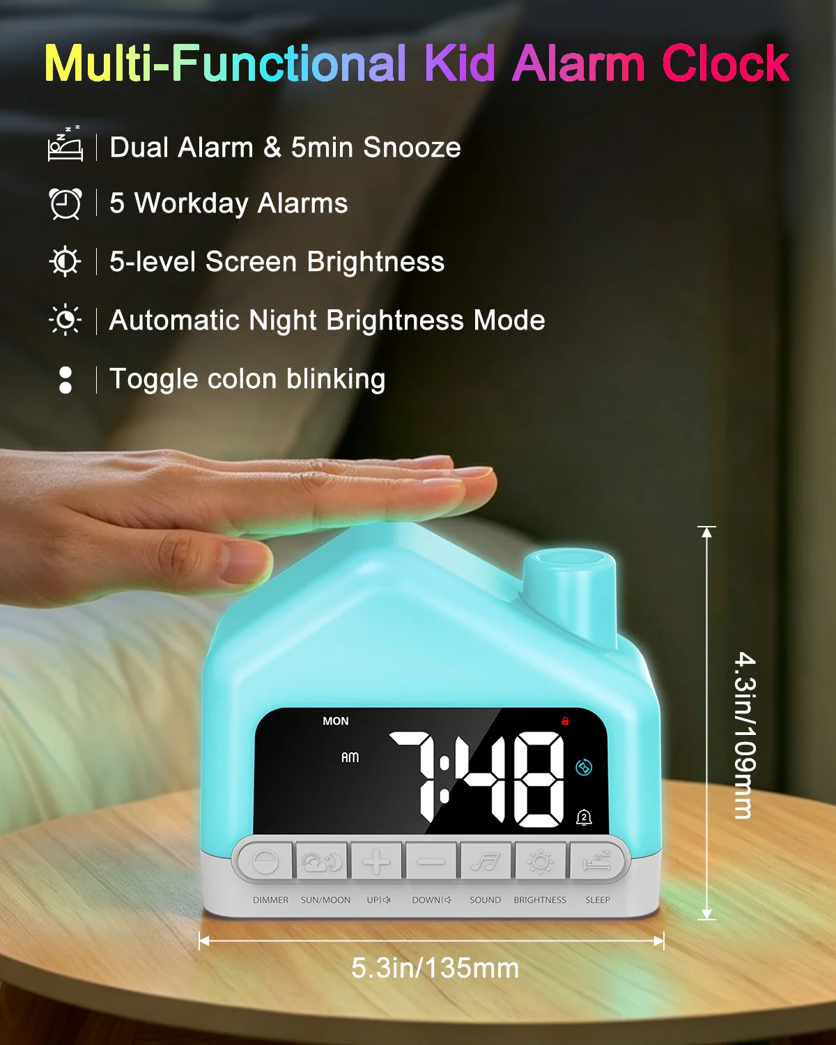 Reloj despertador RGB USB-C con alarma dual y bloqueo infantil - imagen 2