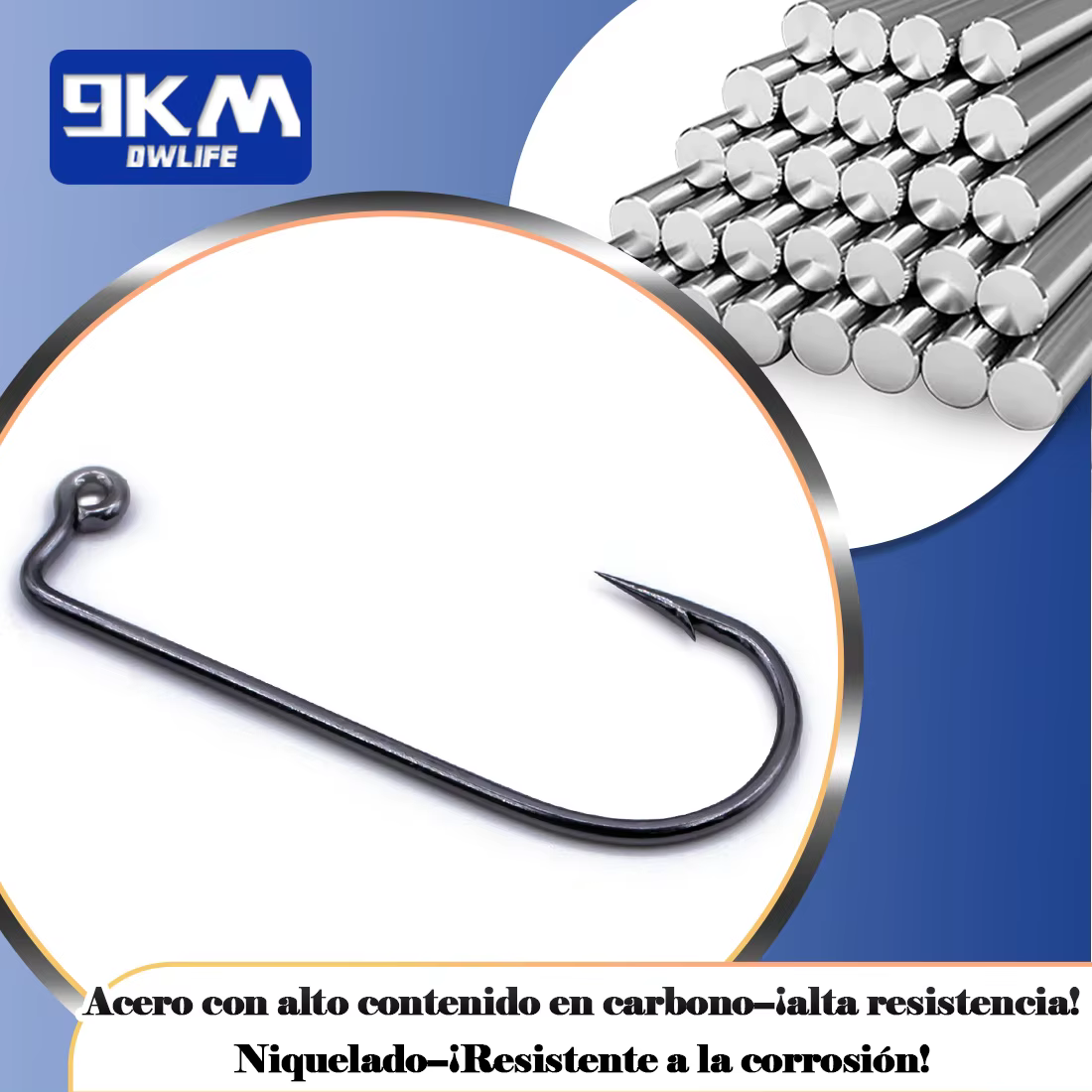 Anzuelo Aberdeen 90 grados - acero rico en carbono, vástago largo - imagen 2