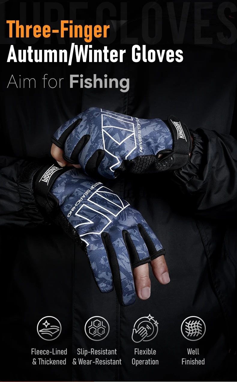 Vista frontal de los guantes térmicos con diseño de tres dedos descubiertos
