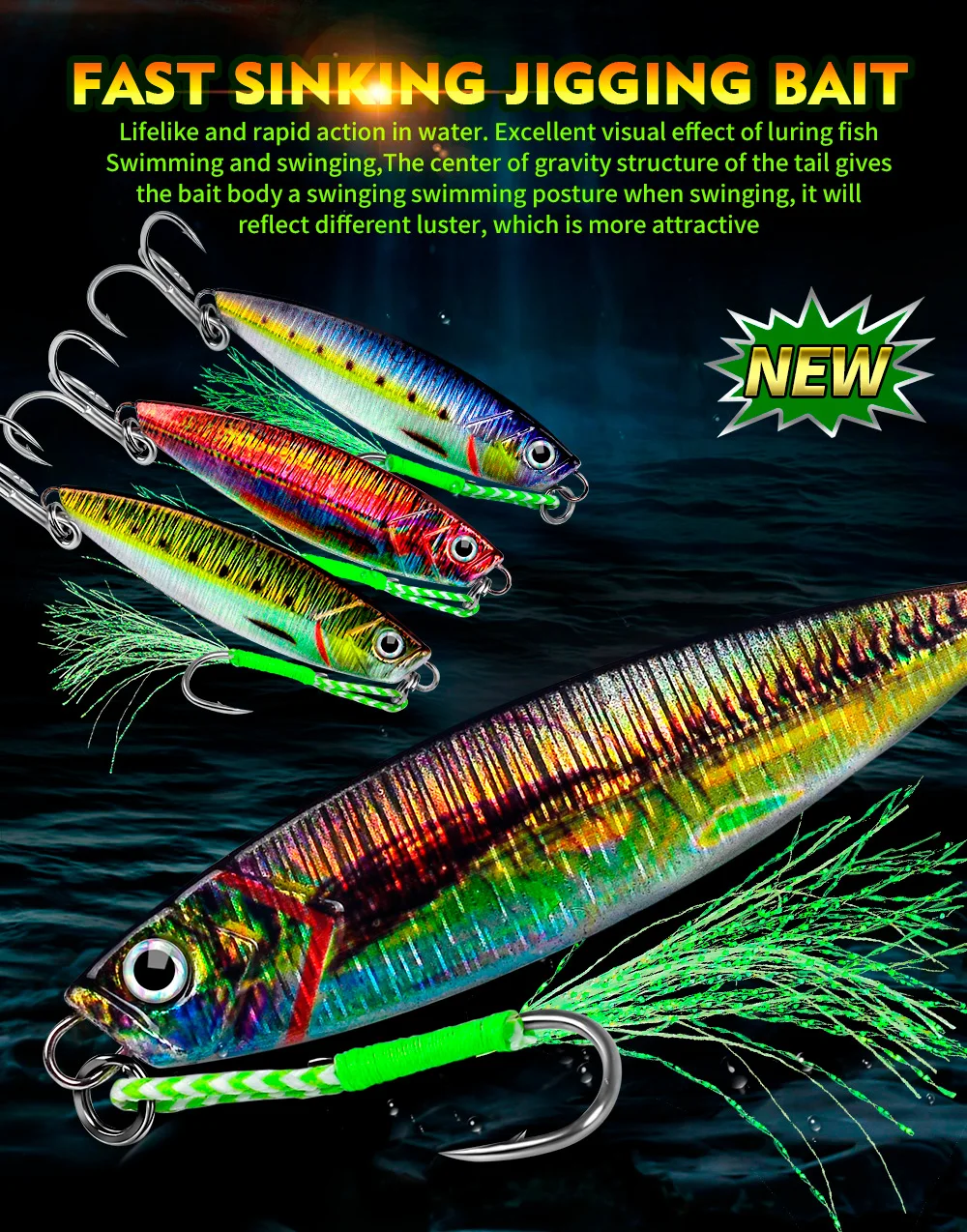 Señuelo metálico tipo swimbait con acabado láser