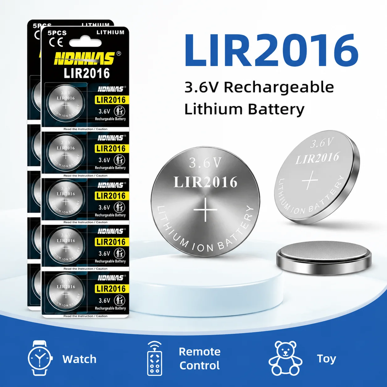 Batería recargable CR2016 de litio 3,6 V tipo botón