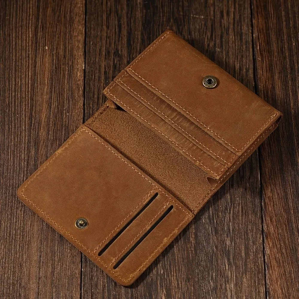 Tarjetero de cuero genuino con ranuras para tarjetas delgado portátil