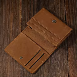 Tarjetero de cuero genuino delgado con ranuras para tarjetas portátil