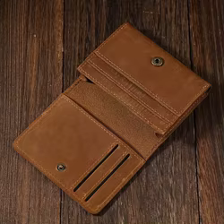 Tarjetero de cuero genuino delgado con ranuras para tarjetas portátil