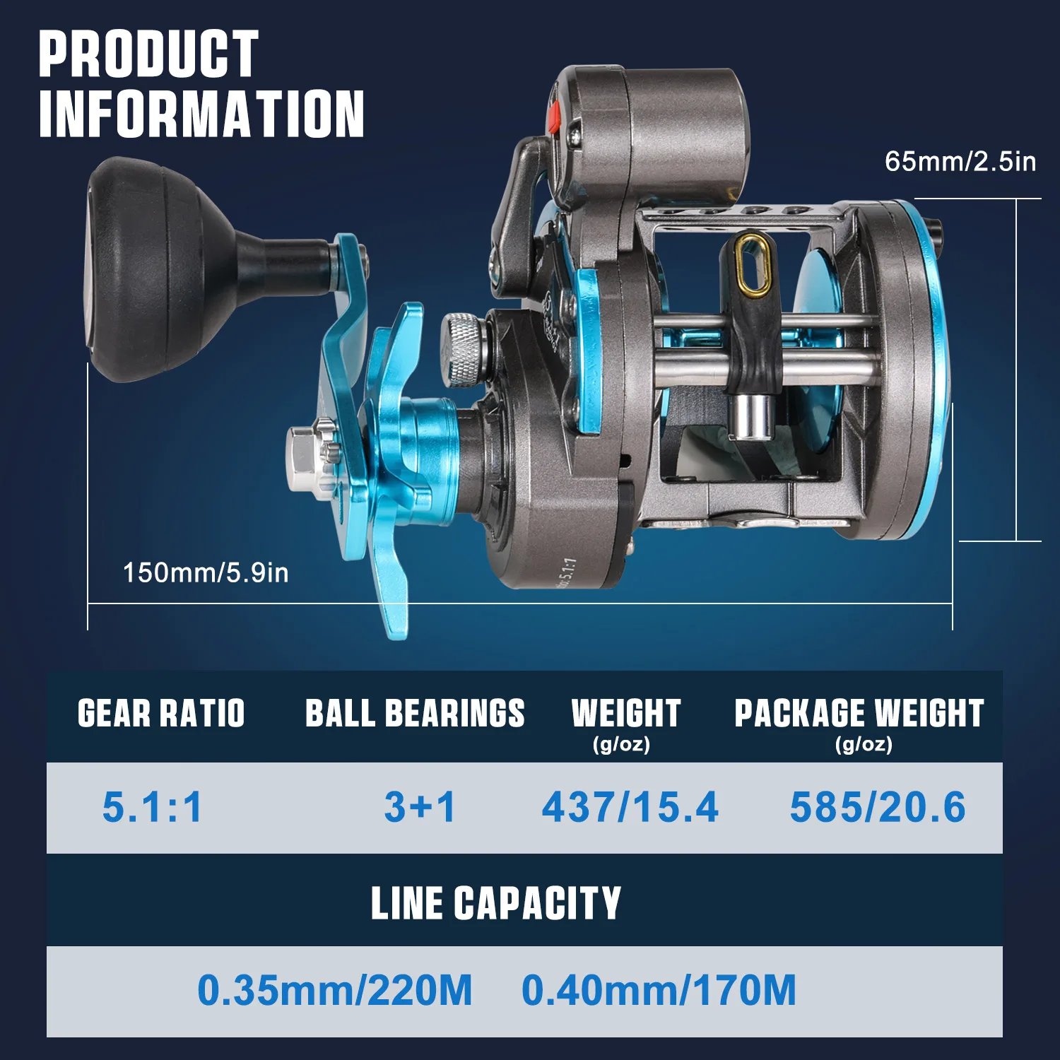 Sougayilang ECT15R Carrete con Contador de Profundidad 5.1:1 - imagen 2
