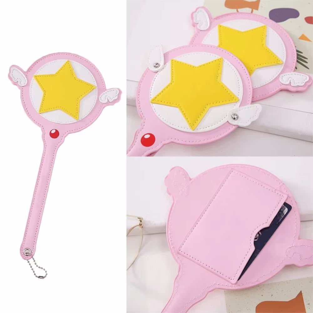 Funda para cartas anime de cuero PU con varita mágica y alas - imagen 4
