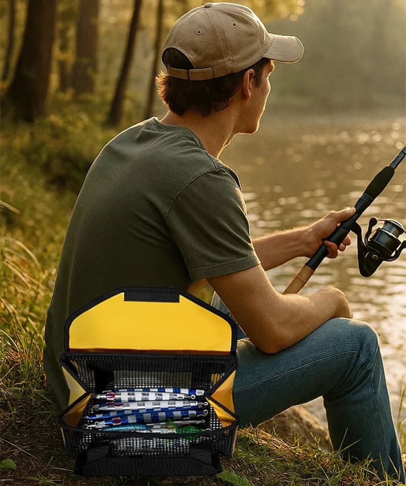 Bolsa de almacenamiento de pesca multifunción con malla de drenaje - imagen 3