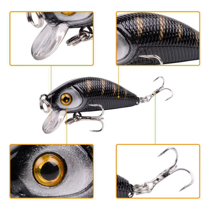 Minnow artificial Crankbait – Ojos 3D y anzuelos para pesca en agua salada - imagen 5