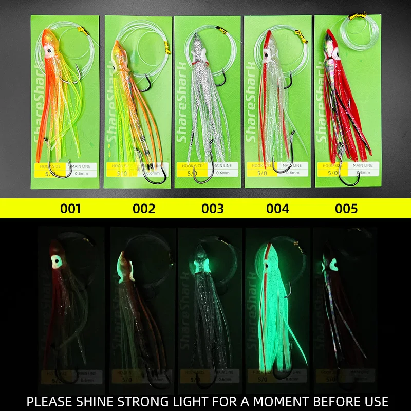 ShareShark señuelos luminosos pulpo doble anzuelo pre-atado - imagen 5