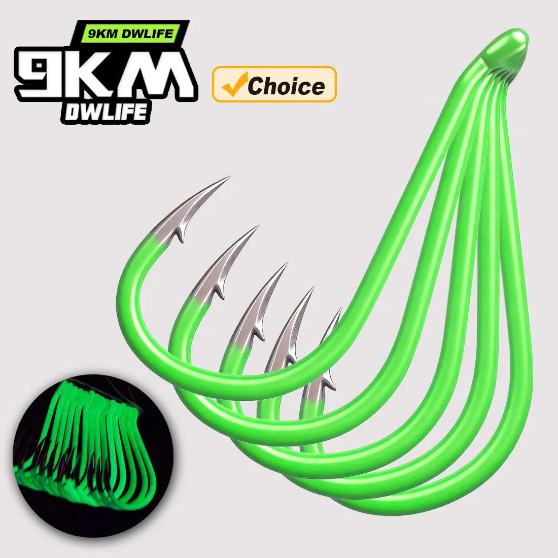 Lote de anzuelos octopus 9KM con recubrimiento luminoso verde