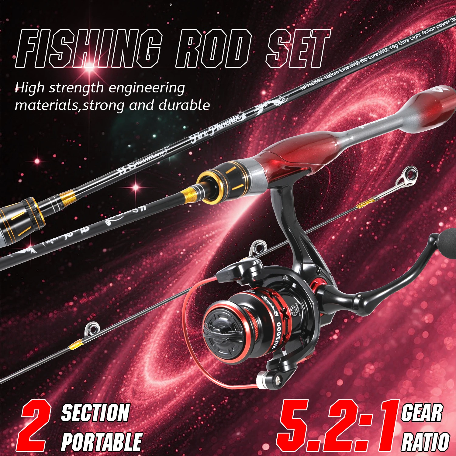 Combo pesca spinning lubina Sougayilang: caña carbono giratoria