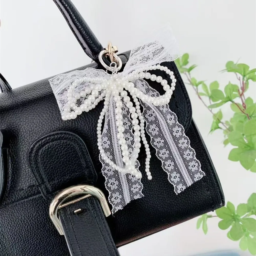 Llavero con lazo blanco estilo Y2K para bolso y llaves - imagen 3