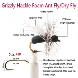Bimoo #10 Grizzly Hackle mosca seca hormiga negra - Cebos para trucha