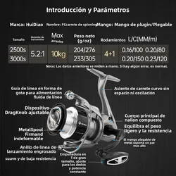 Carrete Giratorio HUIDIAO FC 2500/3000 – Arrastre 10 kg para Lubina y Trucha