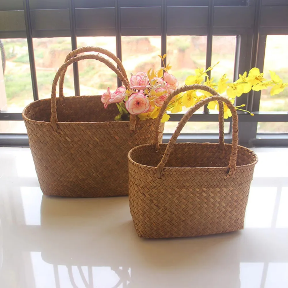 Cesta artesanal tejida de algas marinas para plantas suculentas - imagen 3