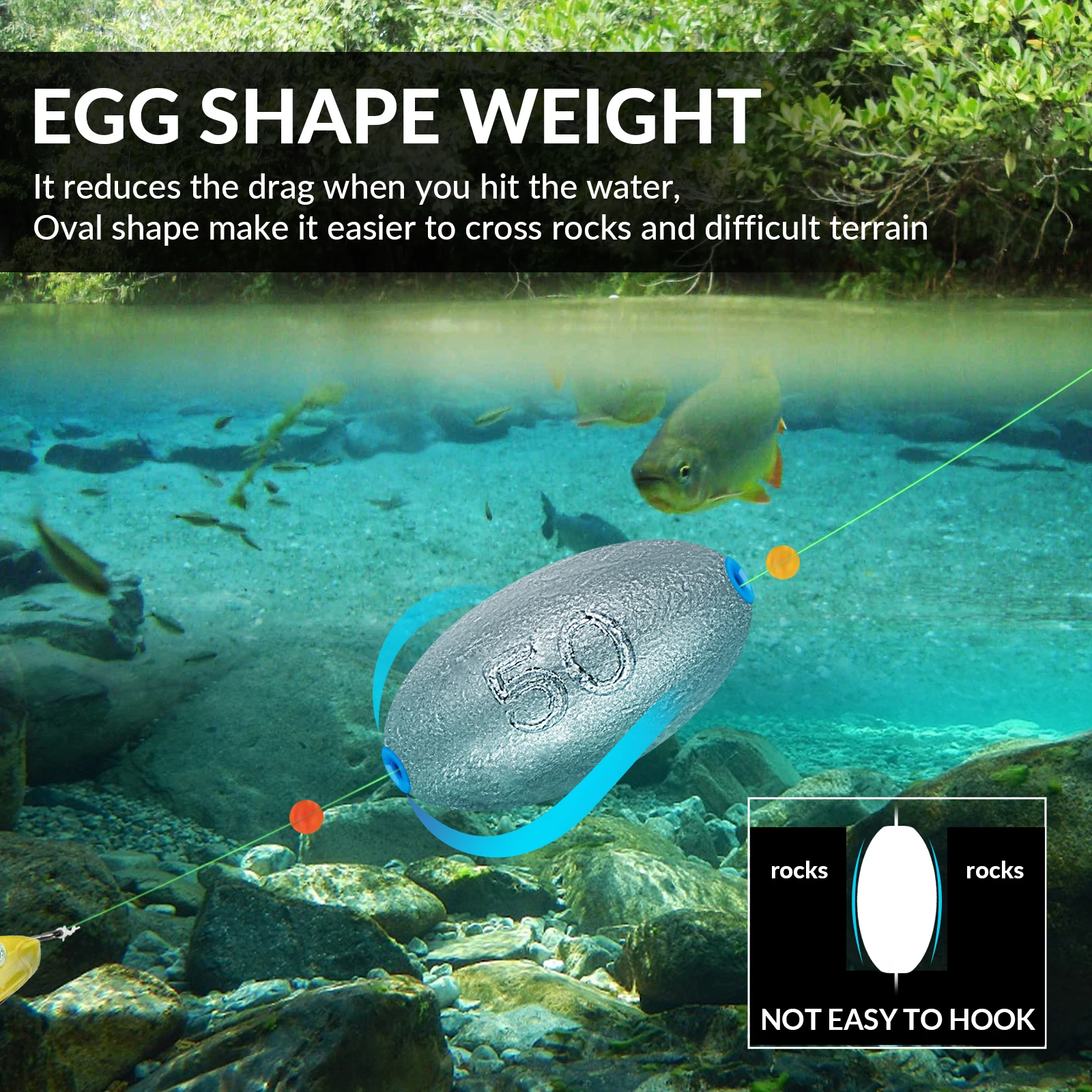 THKFISH plomos tipo huevo ovalados para pesca en arrastre - imagen 5