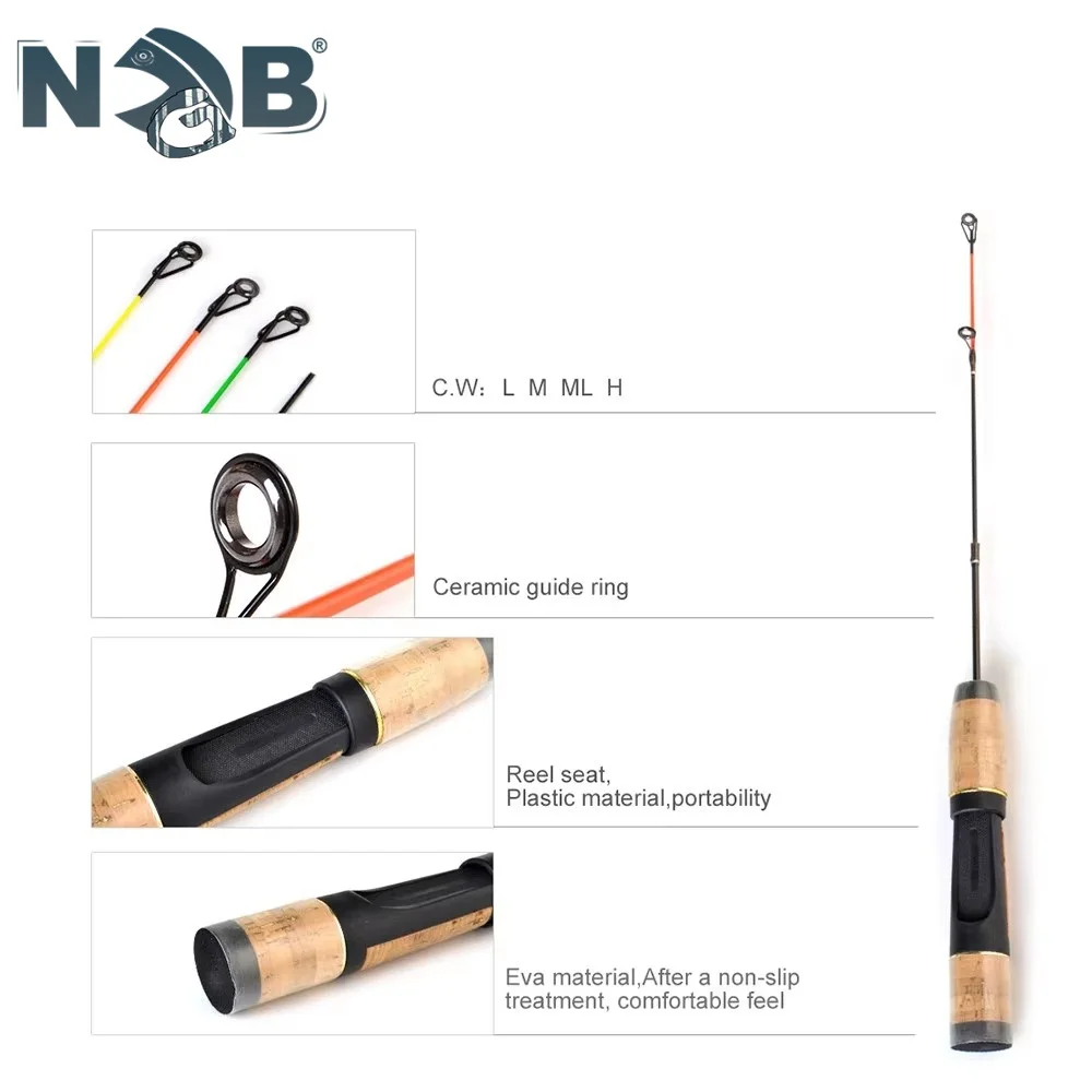 Caña de pescar en hielo NGB mini de fibra de vidrio con mango madera
