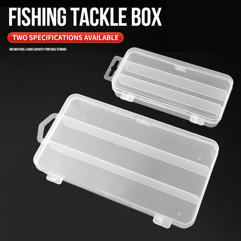Caja organizadora de pesca abierta mostrando sus compartimentos interiores