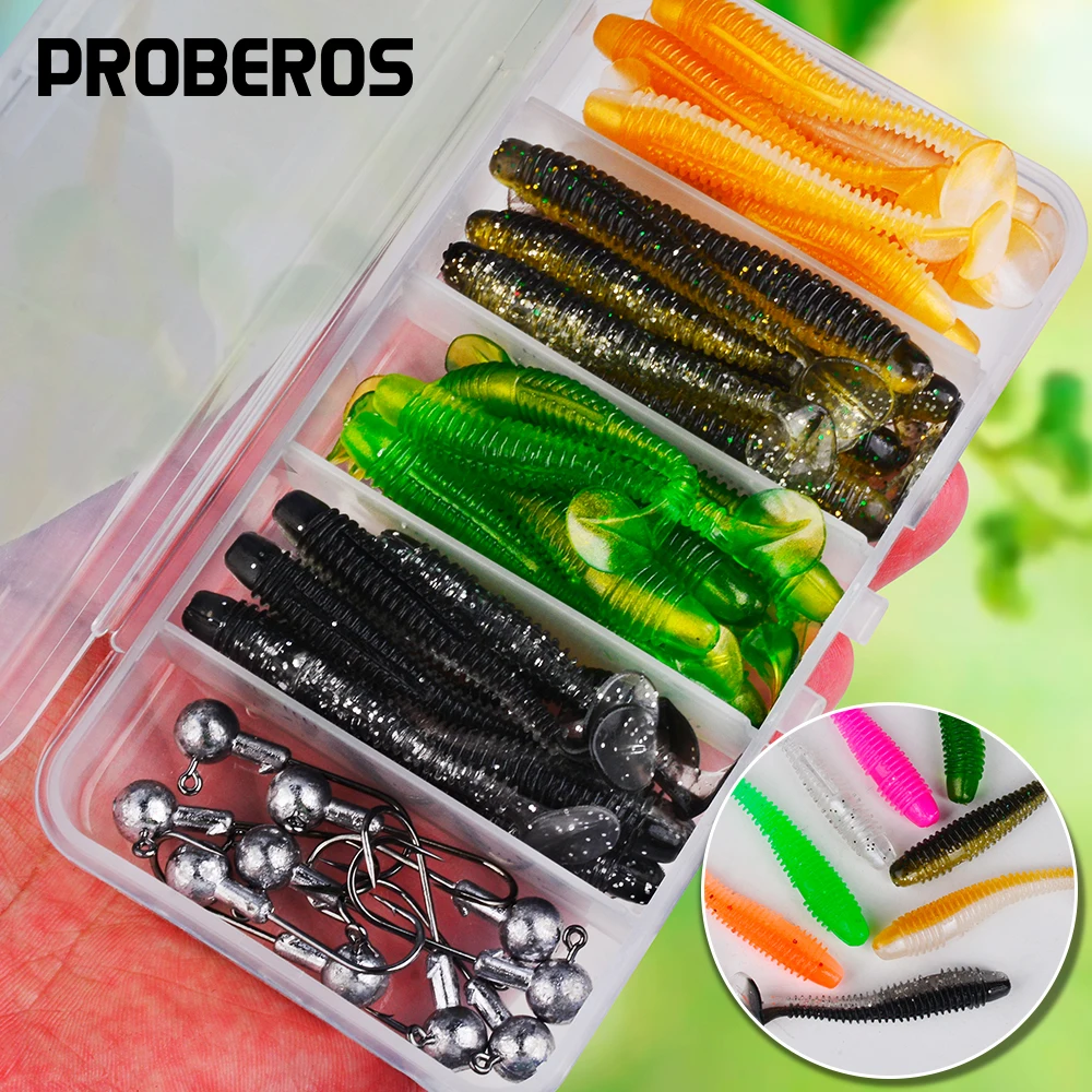 Kit de vinilos y jig head – Señuelos de silicona para pesca deportiva