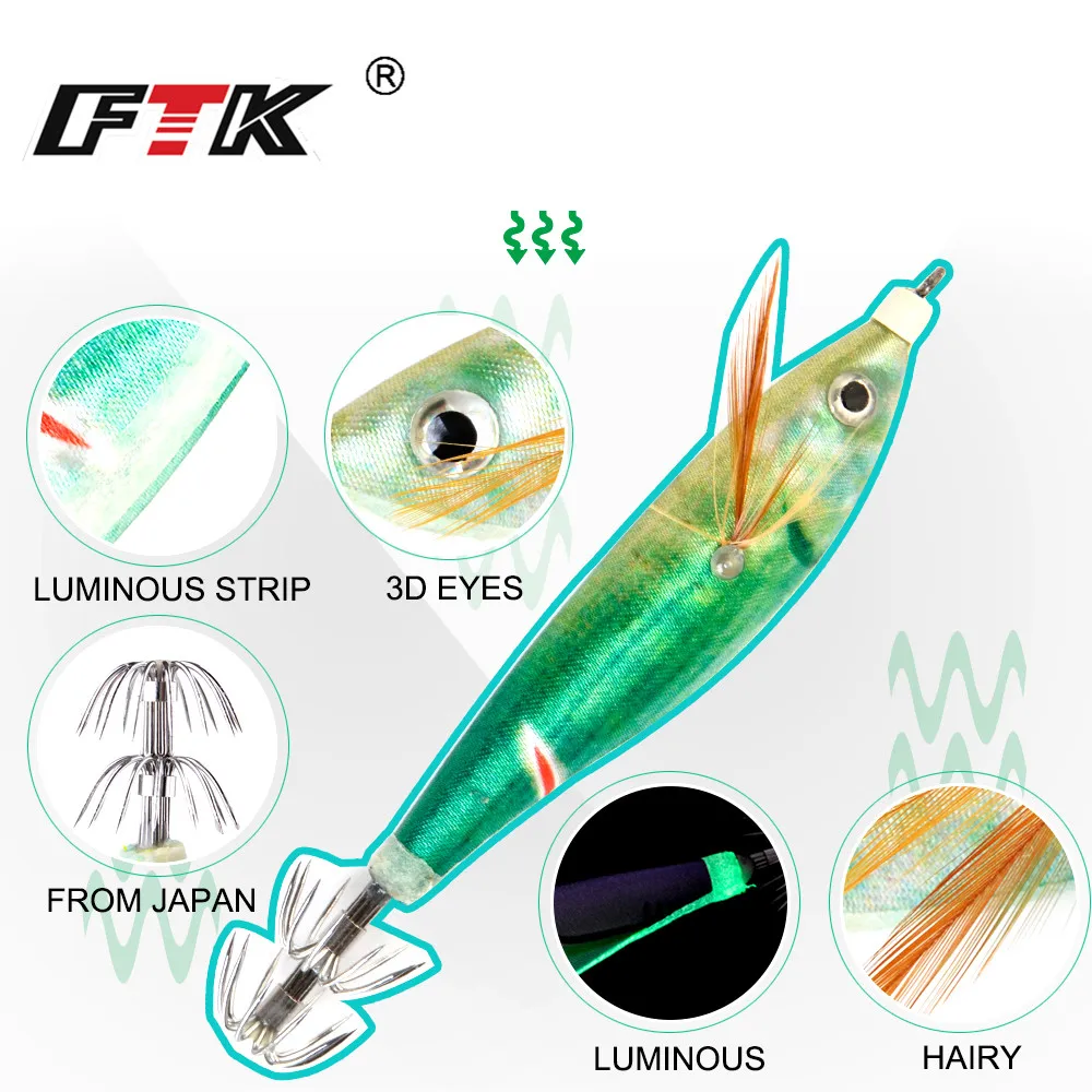 FTK Jig de Calamar Luminoso – Señuelo Artificial con Ojos 3D para Pesca en Mar - imagen 3