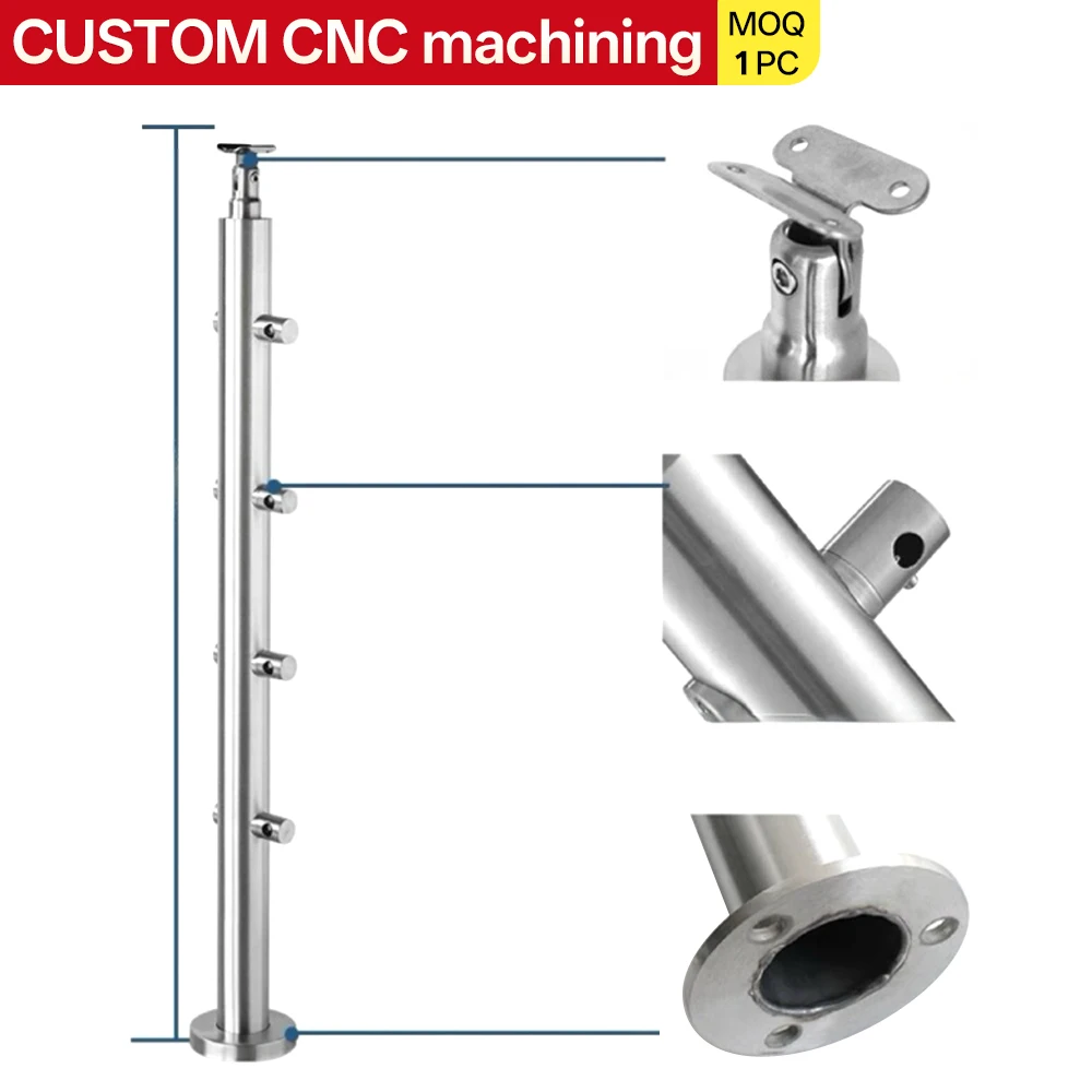 Postes barandilla acero inoxidable torneados CNC para escaleras interiores