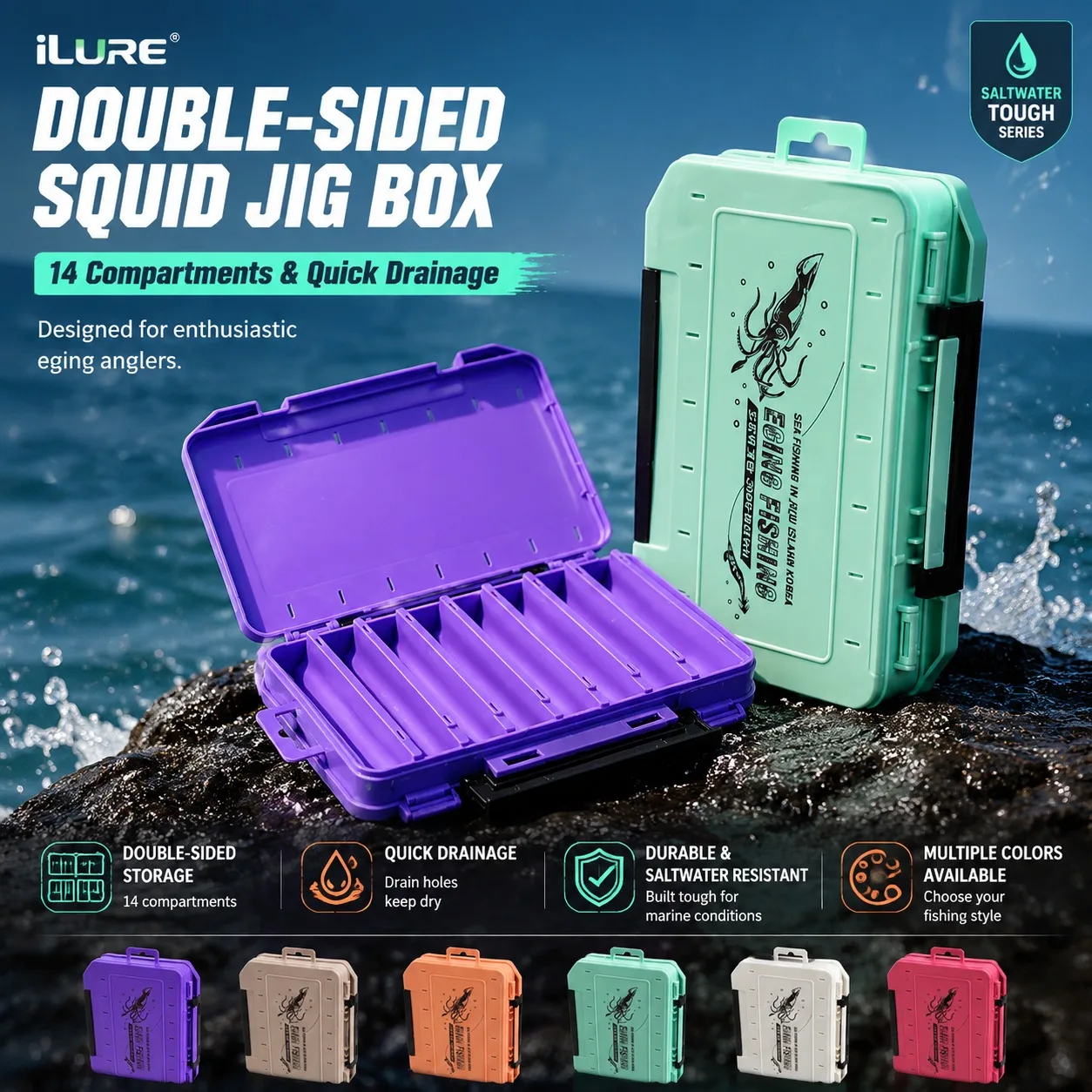 Caja rígida doble cara para señuelos de calamar Egi Eging