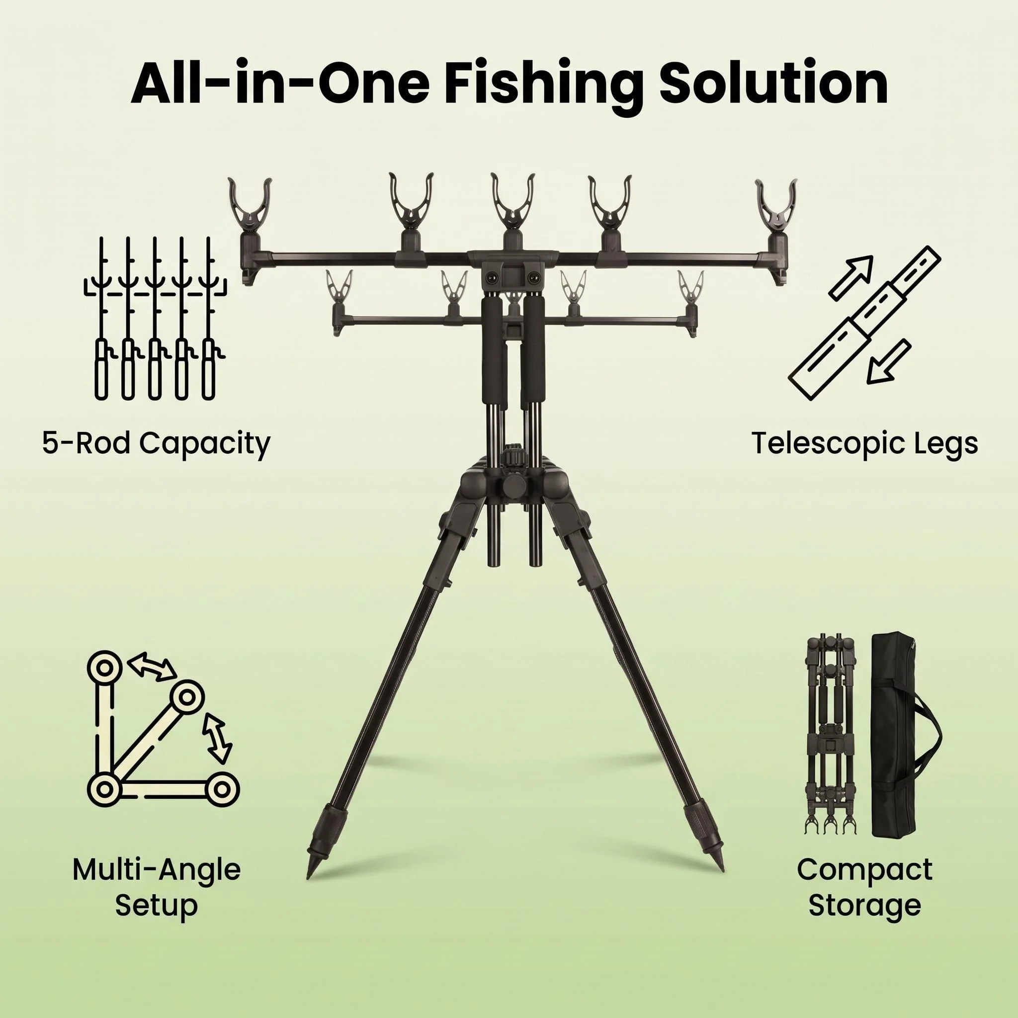 Rod pod de 5 cañas con base estable
