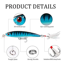 Jerkbait Minnow ABS con ojos 3D para lucio y lubina – mar