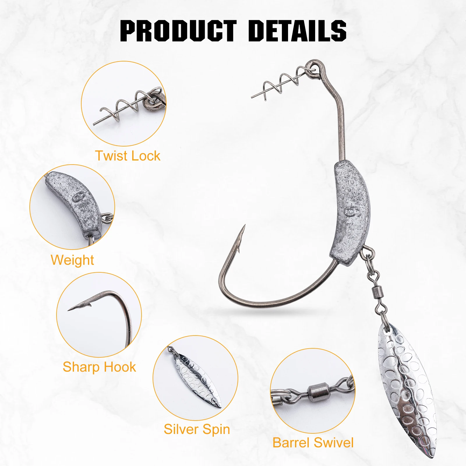 Anzuelos Underspin Goture para swimbait con giratorio dorado - imagen 3