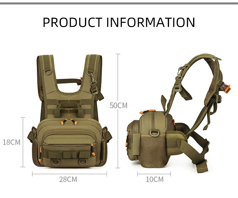 Bolsa de pecho para pesca Scione vista frontal con sistema Molle