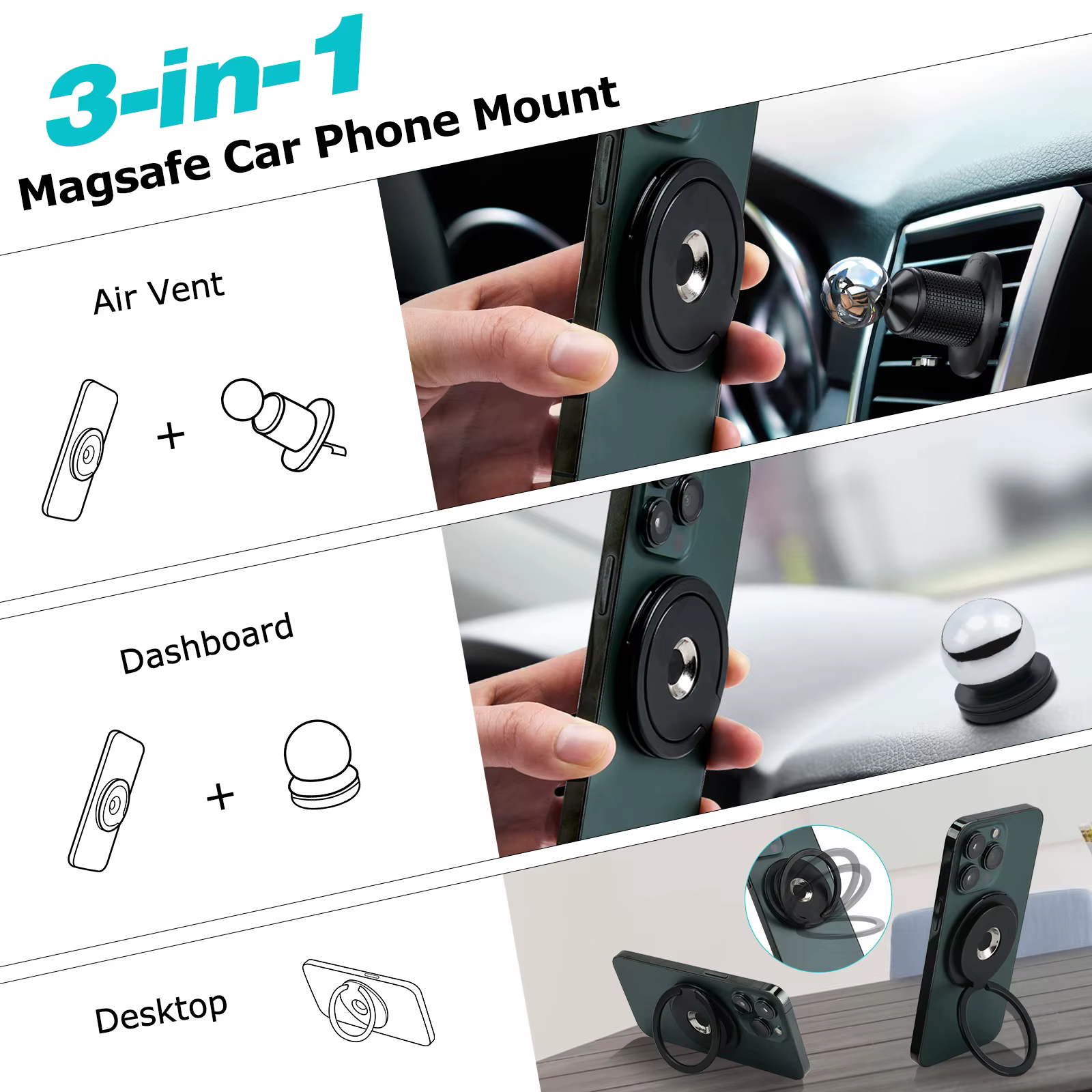 Soporte Móvil Coche Magnético 3 en 1 MagSafe 360° - imagen 3