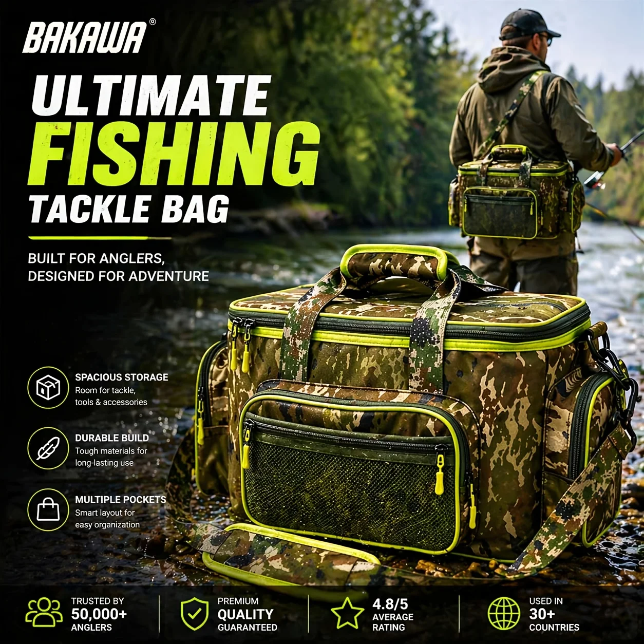 JOSBY bolsa de pesca multifuncional para cebo y equipo, gran capacidad - imagen 2