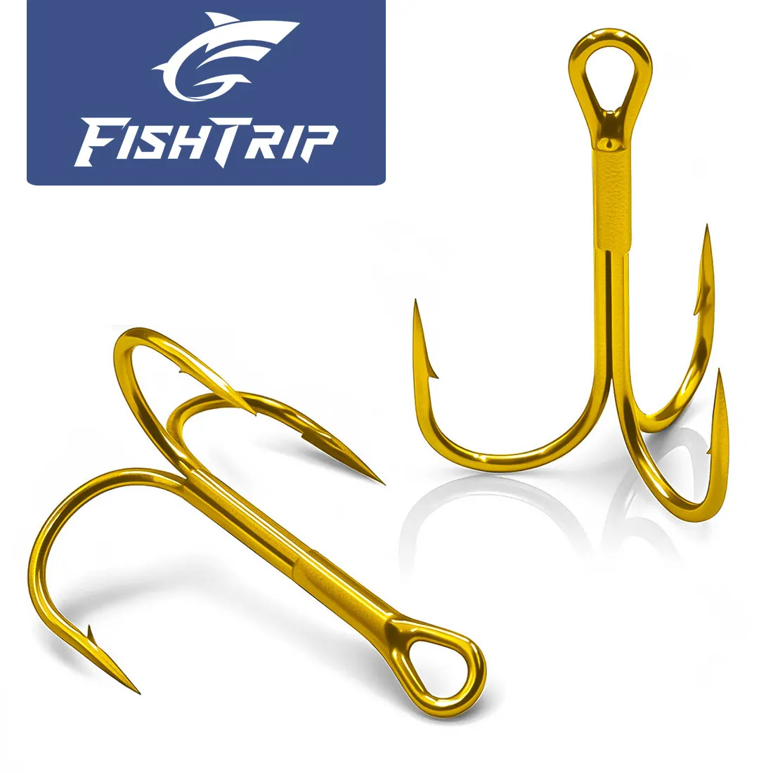 Anzuelos triples dorados FishTrip – acero carbono, ultra afilados