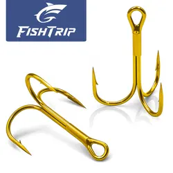 Anzuelos triples dorados FishTrip – acero carbono, ultra afilados