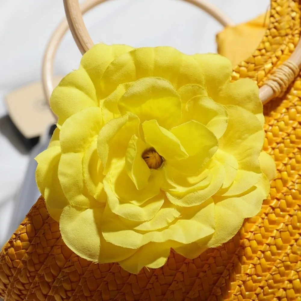 Bolso de playa bohemio paja tejida ecológico con flores y asa superior - imagen 2