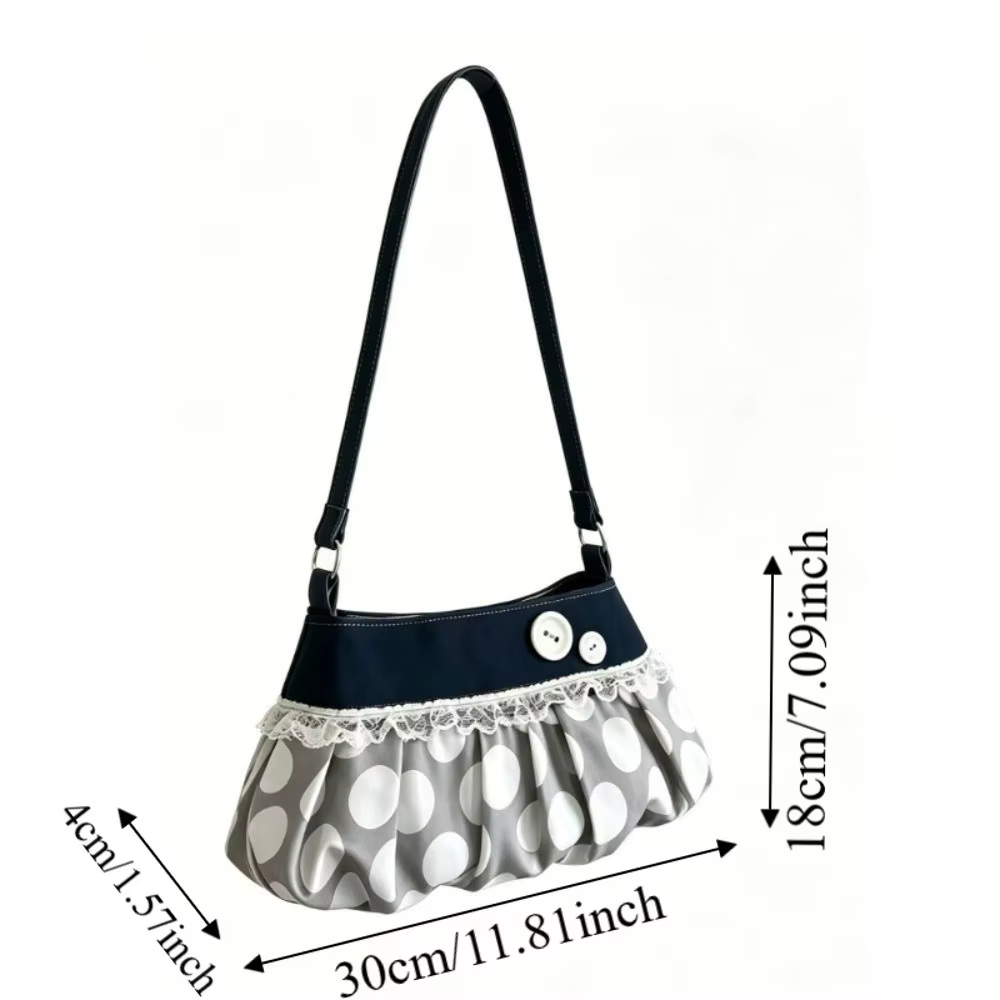 Bolso bandolera plisado niña – Estampado lunares encaje gran capacidad - imagen 5