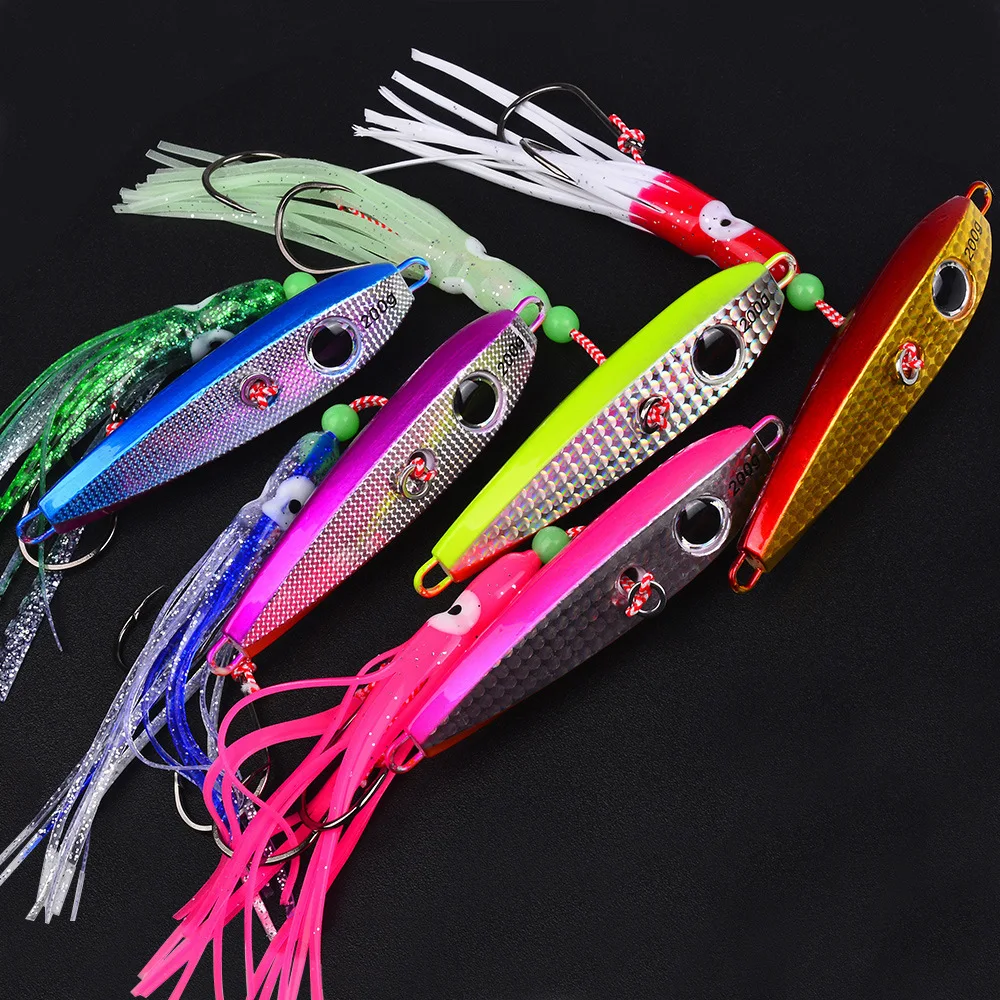 LHFSH Inchiku metal bala con doble anzuelo y falda de pulpo luminosa
