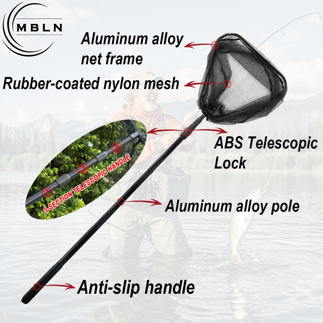 Red de aterrizaje plegable MBLN en aluminio para peces grandes - imagen 2
