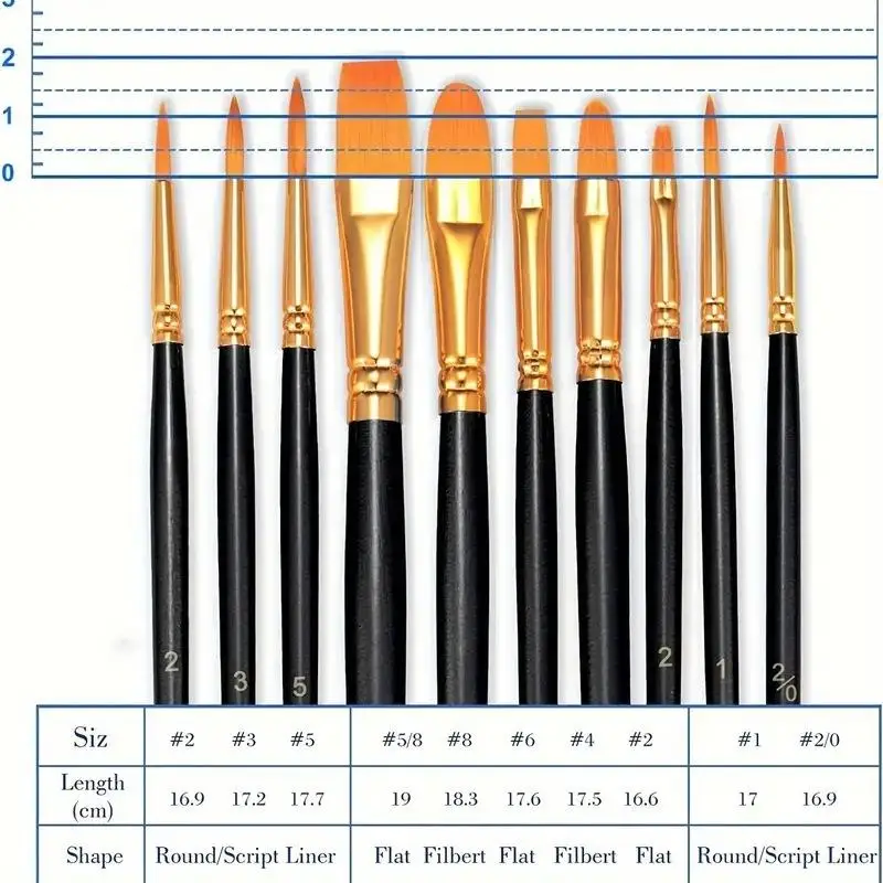 Set de pinceles de nailon para pintura facial y uñas