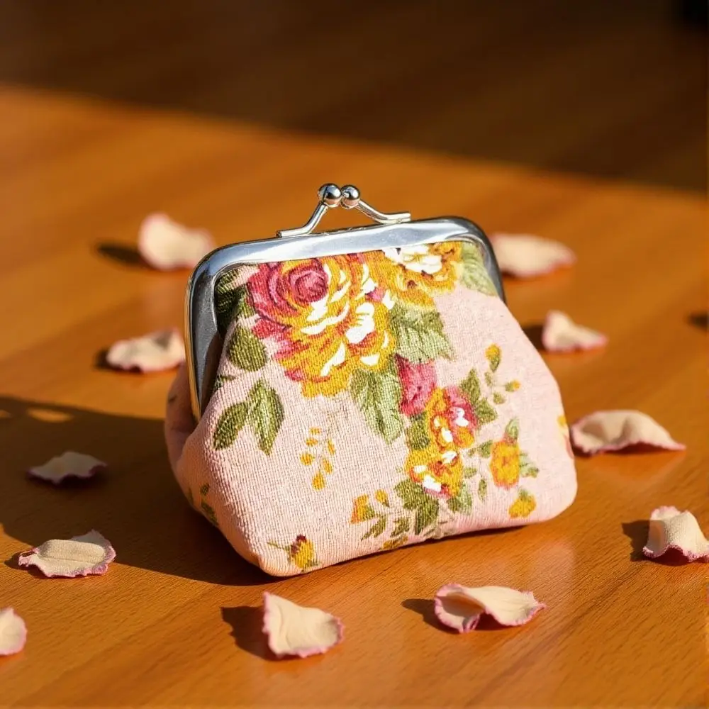 Monedero de lona floral retro portátil para monedas y cambio - imagen 5