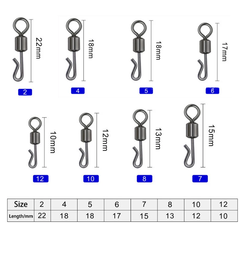 Kit de 50 conectores giratorios en forma de Q para pesca de carpa