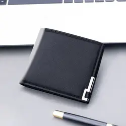 Cartera de cuero PU dos pliegues con múltiples bolsillos blanco/negro