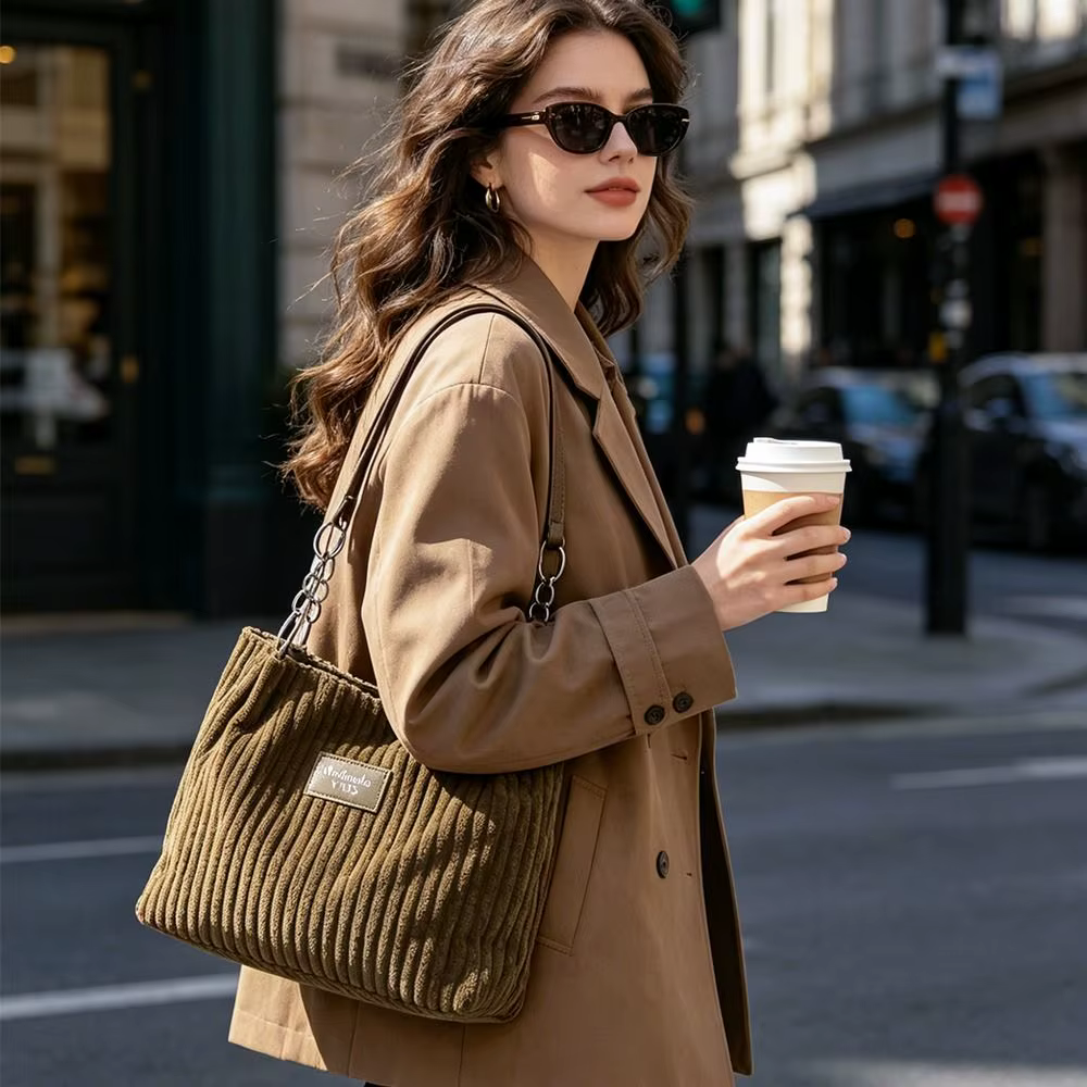 Bolso de Hombro de Pana Elegante – Gran Capacidad para Trabajo y Viaje - imagen 4