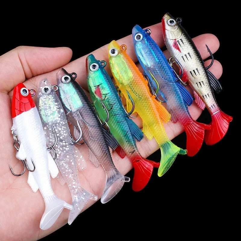 Señuelo de pesca con cola en T, cebo suave biónico con doble gancho