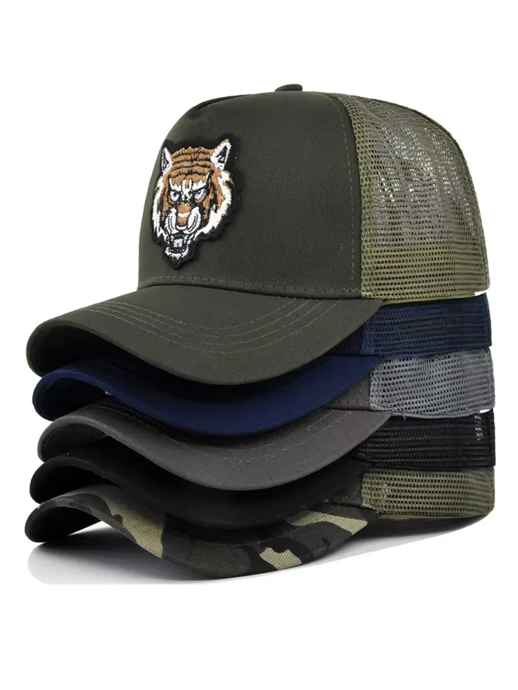 Gorra Trucker Pesca Protección Solar Malla Bordado Tigre - imagen 4