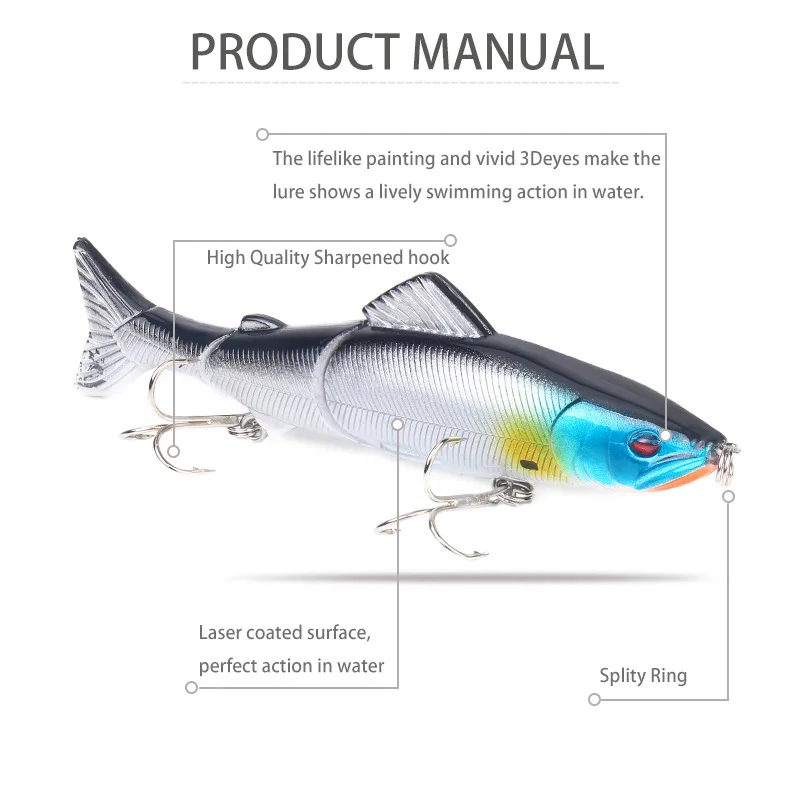 Señuelo Swimbait articulado hundimiento lento con doble triple anzuelo - imagen 4